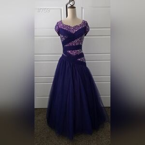 Purple Ballgown Prom Dress With Silver Sequins